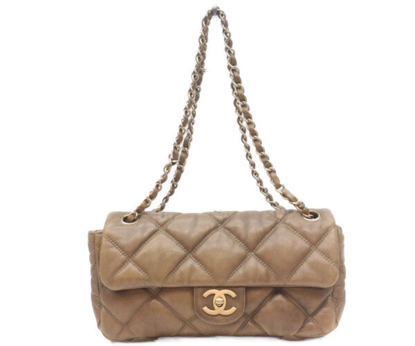 CHANEL シャネル 11番 ヴィンテージブラウン カーフ バブルキルト ゴールド金具 チェーンショルダー ショルダーバッグ