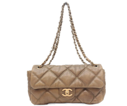 CHANEL シャネル 11番 ヴィンテージブラウン カーフ バブルキルト ゴールド金具 チェーンショルダー ショルダーバッグ
