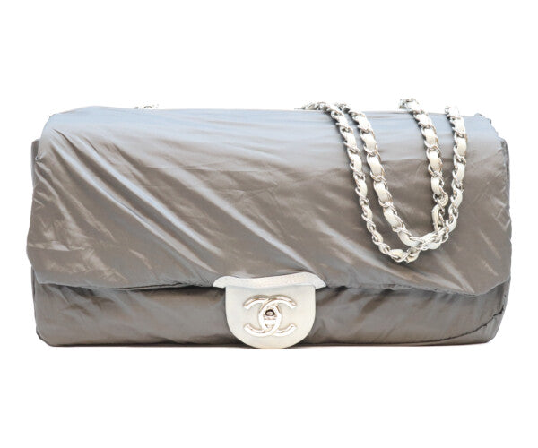 CHANEL シャネル 13番 グレー カーフ レイン デカマトラッセ35 シングルフラップ シルバー金具 ショルダーバッグ