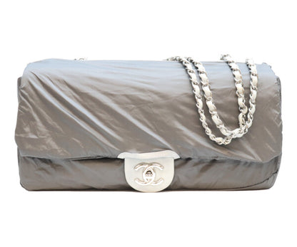 CHANEL シャネル 13番 グレー カーフ レイン デカマトラッセ35 シングルフラップ シルバー金具 ショルダーバッグ