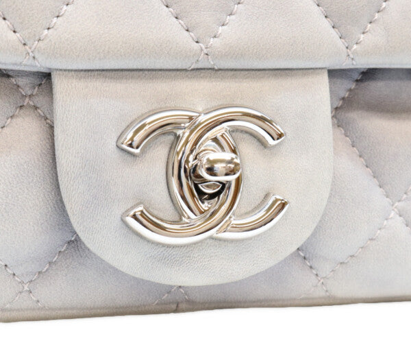 CHANEL シャネル 13番 グレー カーフ レイン デカマトラッセ35 シングルフラップ シルバー金具 ショルダーバッグ
