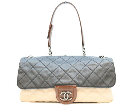 CHANEL シャネル 16番台 黒×ベージュ バイカラー カーフ イーストウエスト マトラッセ シルバー金具 チェーンショルダーバッグ ショルダーバッグ