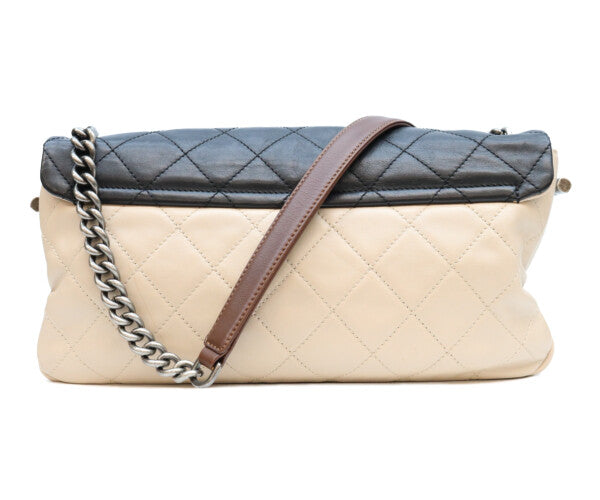 CHANEL シャネル 16番台 黒×ベージュ バイカラー カーフ イーストウエスト マトラッセ シルバー金具 チェーンショルダーバッグ ショルダーバッグ