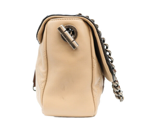 CHANEL シャネル 16番台 黒×ベージュ バイカラー カーフ イーストウエスト マトラッセ シルバー金具 チェーンショルダーバッグ ショルダーバッグ