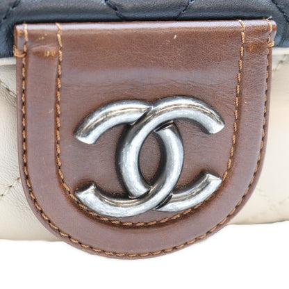 Chanel Series 16 Black × Beige Two-Tone Calfskin East-West Matelassé Silver Hardware Chain Shoulder Bag Shoulder Bag