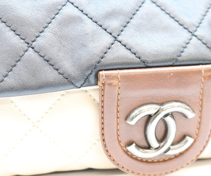 CHANEL シャネル 16番台 黒×ベージュ バイカラー カーフ イーストウエスト マトラッセ シルバー金具 チェーンショルダーバッグ ショルダーバッグ