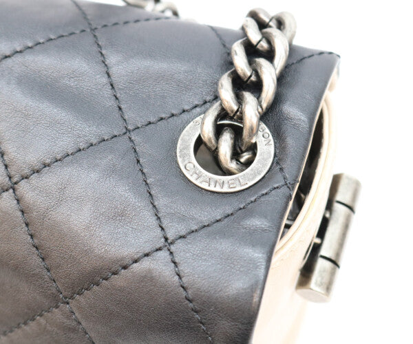 CHANEL シャネル 16番台 黒×ベージュ バイカラー カーフ イーストウエスト マトラッセ シルバー金具 チェーンショルダーバッグ ショルダーバッグ