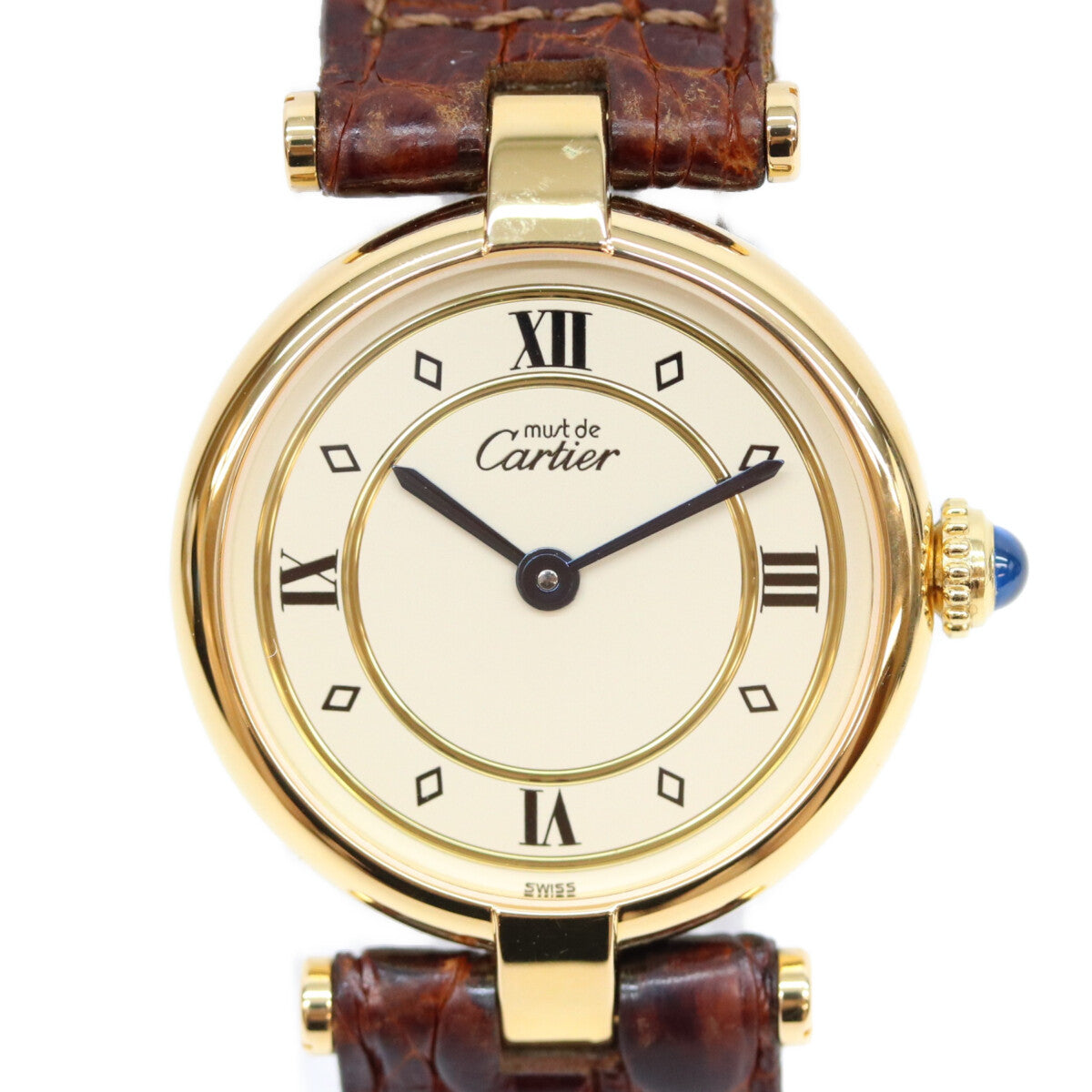Cartier カルティエ 80-90s 925 マストヴァンドームSM ヴェルメイユ 飛びローマ文字盤 QZ 時計 腕時計