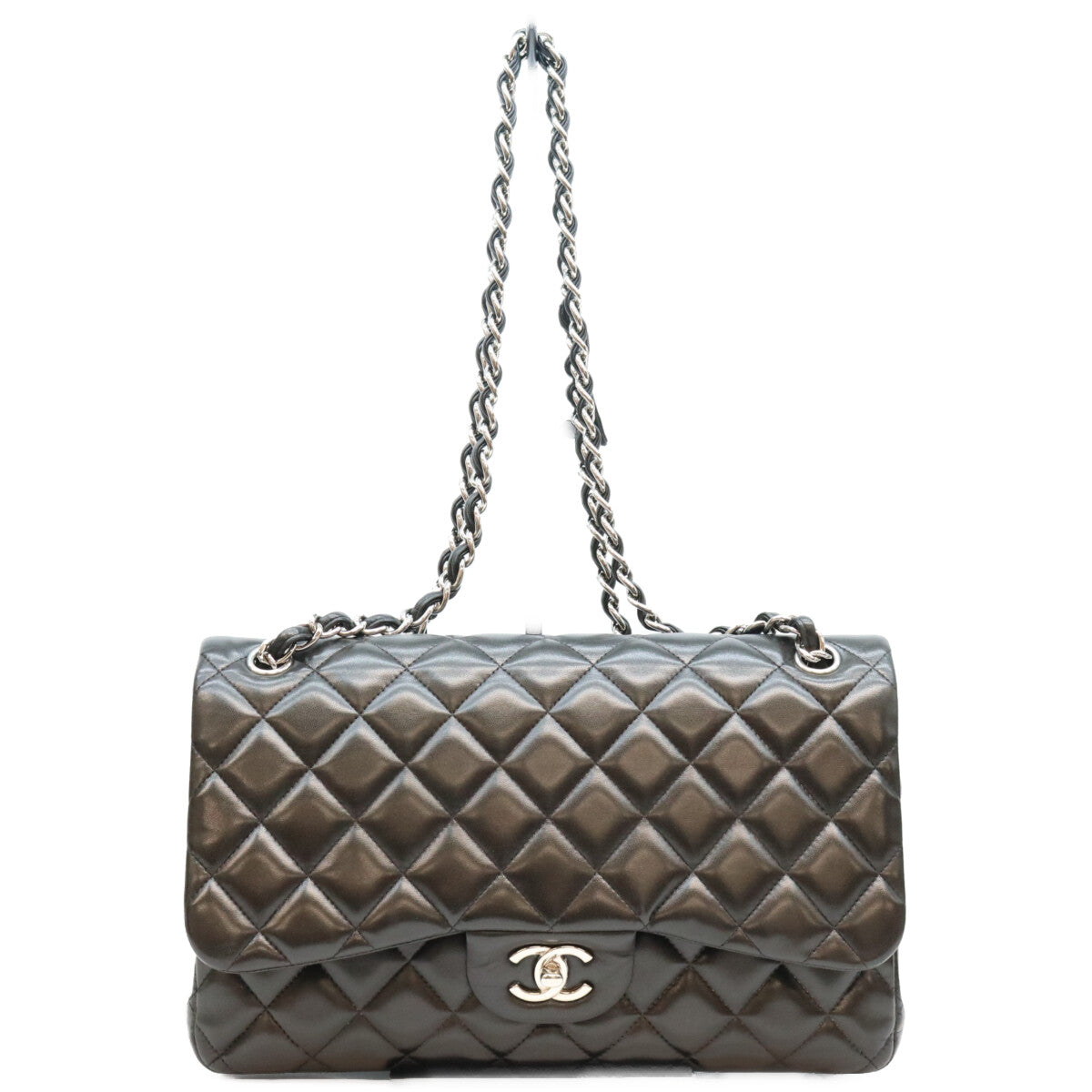 CHANEL シャネル 16番 A58600 黒 ラム シルバー金具 ダブルフラップ デカマトラッセ30 バッグ ショルダーバッグ