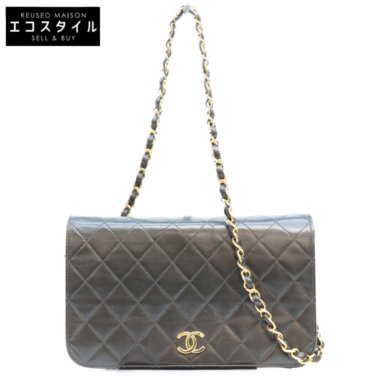 CHANEL シャネル 5番 A03568 黒 ラム フルフラップ ゴールド金具 プッシュロック マトラッセ23 バッグ ショルダーバッグ