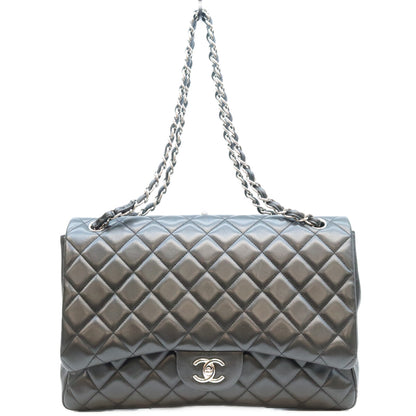CHANEL シャネル 13番 黒 ラム シルバー金具 シングルフラップ デカマトラッセ34マキシ バッグ ショルダーバッグ