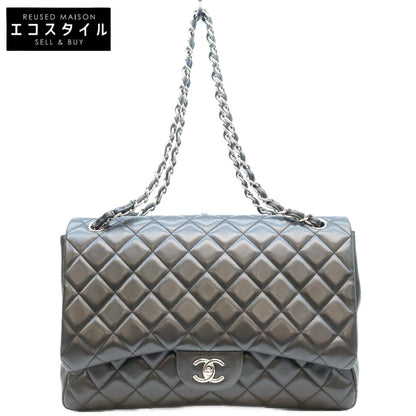 CHANEL シャネル 13番 黒 ラム シルバー金具 シングルフラップ デカマトラッセ34マキシ バッグ ショルダーバッグ