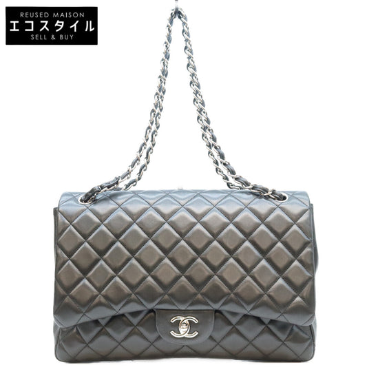 CHANEL シャネル 13番 黒 ラム シルバー金具 シングルフラップ デカマトラッセ34マキシ バッグ ショルダーバッグ
