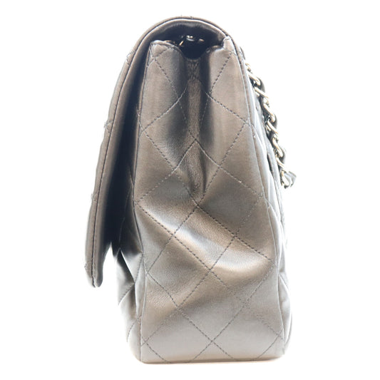 CHANEL シャネル 13番 黒 ラム シルバー金具 シングルフラップ デカマトラッセ34マキシ バッグ ショルダーバッグ