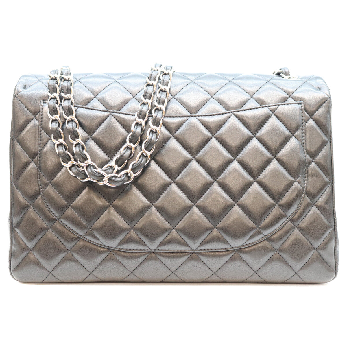 CHANEL シャネル 13番 黒 ラム シルバー金具 シングルフラップ デカマトラッセ34マキシ バッグ ショルダーバッグ