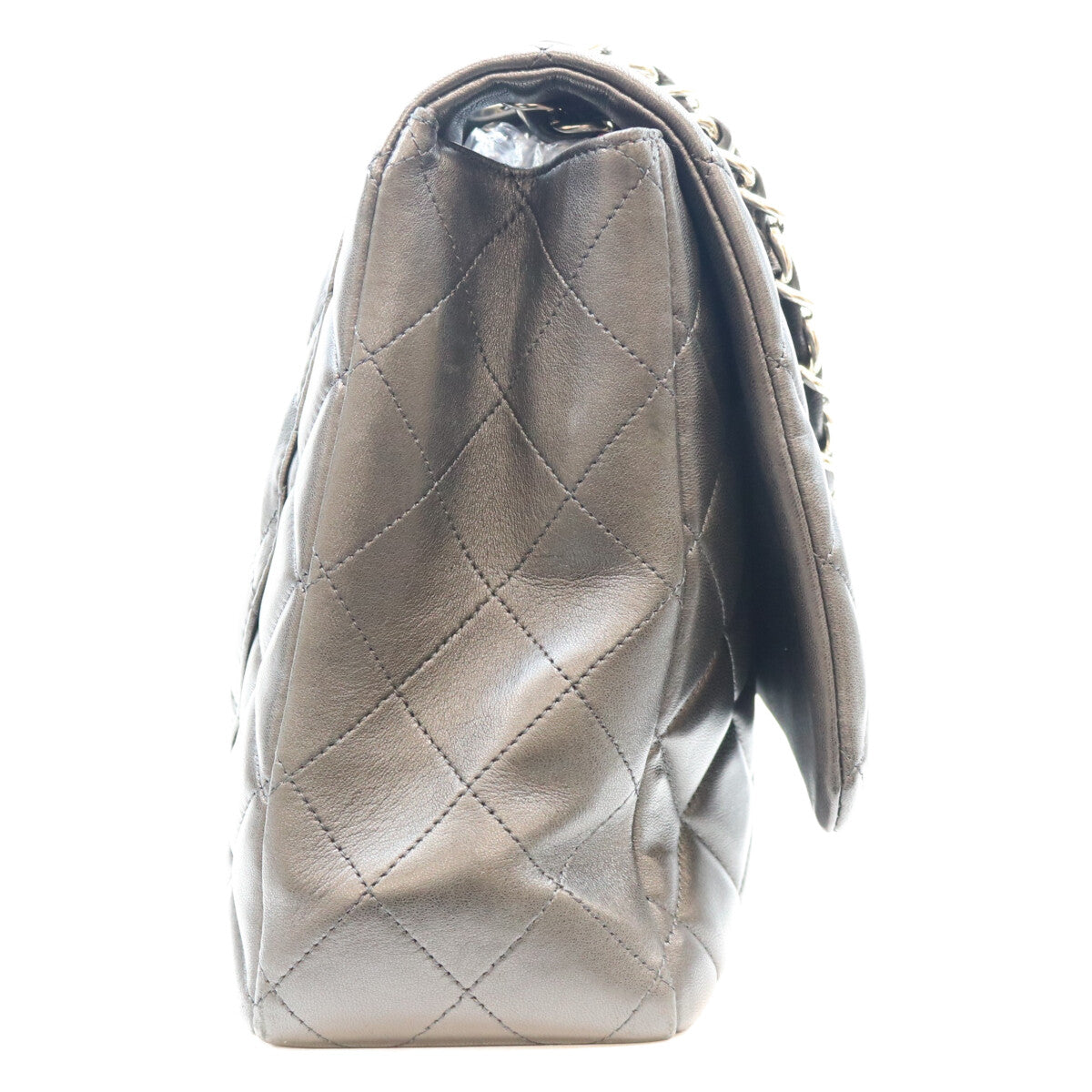 CHANEL シャネル 13番 黒 ラム シルバー金具 シングルフラップ デカマトラッセ34マキシ バッグ ショルダーバッグ