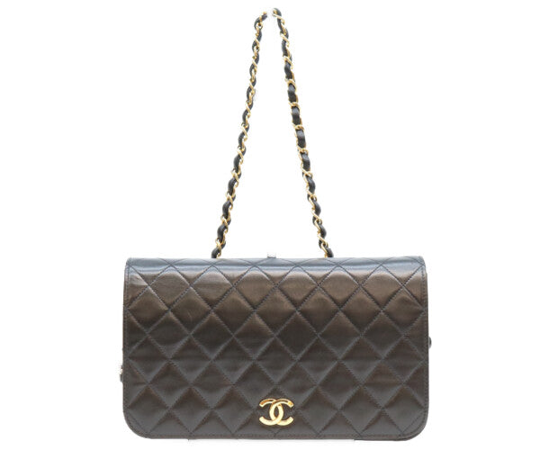 CHANEL シャネル 5番 A03568 黒 ラム フルフラップ G金具 プッシュロック マトラッセ23 バッグ ショルダーバッグ