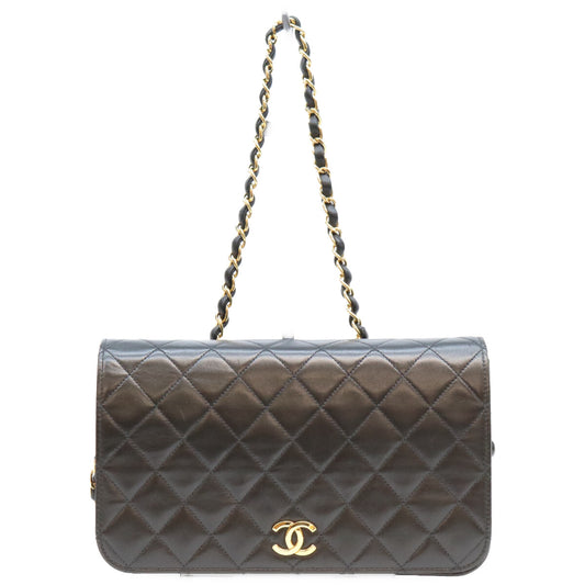 CHANEL シャネル 5番 A03568 黒 ラム フルフラップ G金具 プッシュロック マトラッセ23 バッグ ショルダーバッグ