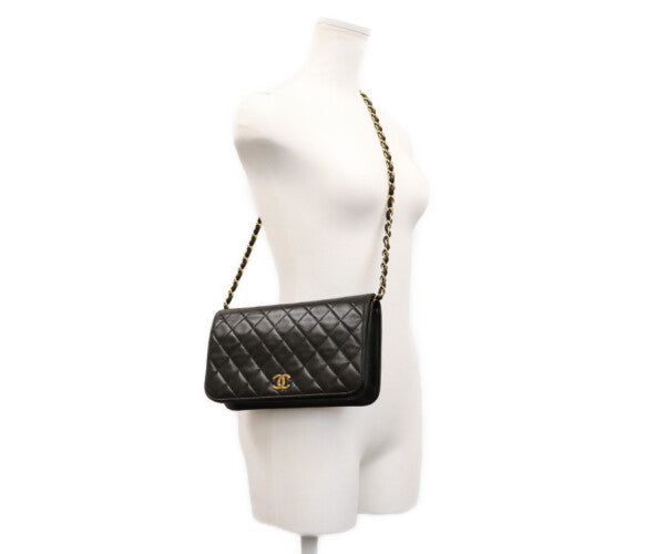 CHANEL シャネル 5番 A03568 黒 ラム フルフラップ G金具 プッシュロック マトラッセ23 バッグ ショルダーバッグ
