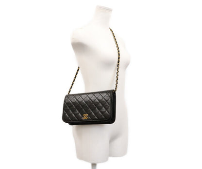 CHANEL シャネル 5番 A03568 黒 ラム フルフラップ G金具 プッシュロック マトラッセ23 バッグ ショルダーバッグ