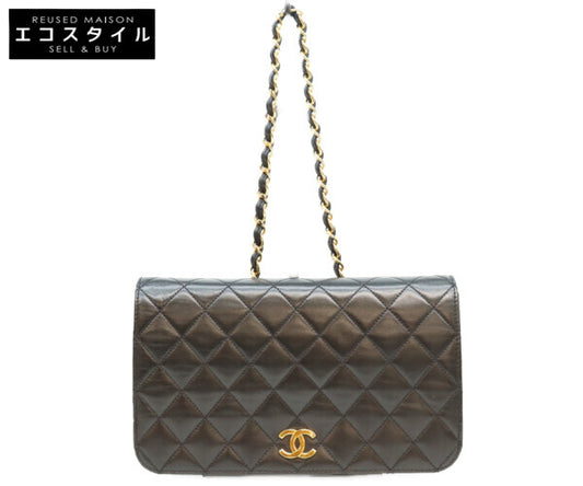 CHANEL シャネル 5番 A03568 黒 ラム フルフラップ G金具 プッシュロック マトラッセ23 バッグ ショルダーバッグ