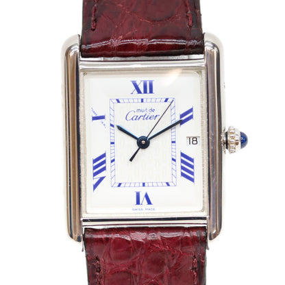Cartier カルティエ 99‐03年 925 マストタンク GM/XL デイト SS クロコ 白ローマ文字盤 QZ 時計 腕時計