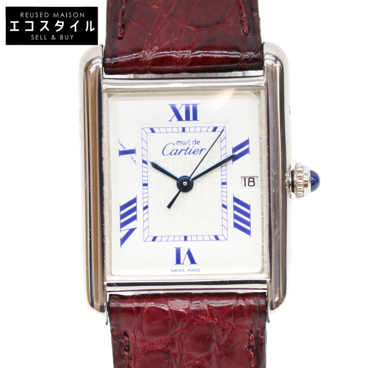 Cartier カルティエ 99‐03年 925 マストタンク GM/XL デイト SS クロコ 白ローマ文字盤 QZ 時計 腕時計