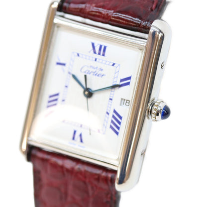 Cartier カルティエ 99‐03年 925 マストタンク GM/XL デイト SS クロコ 白ローマ文字盤 QZ 時計 腕時計