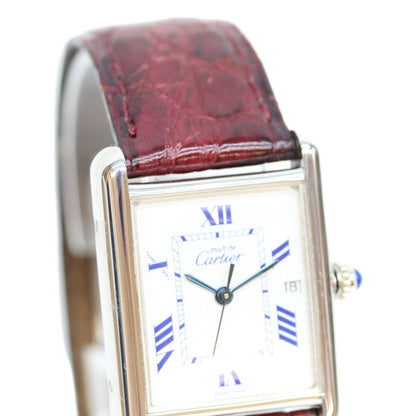 Cartier カルティエ 99‐03年 925 マストタンク GM/XL デイト SS クロコ 白ローマ文字盤 QZ 時計 腕時計