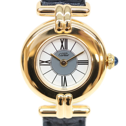 Cartier カルティエ 80-90s 925 マストコリゼSMヴェルメイユ センターグレイ文字盤 QZ 時計 腕時計