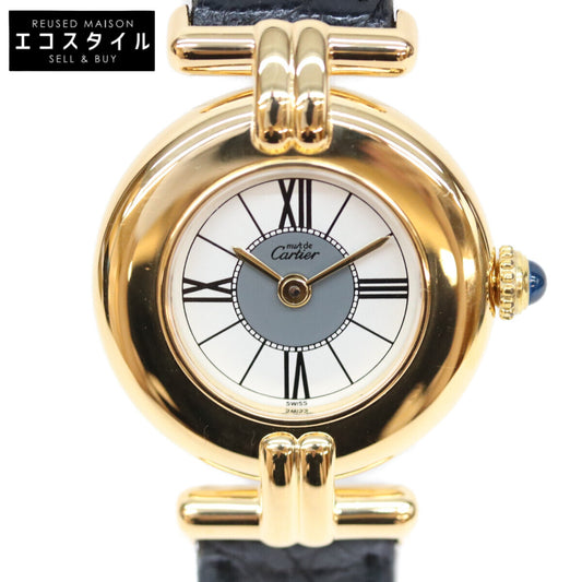 Cartier カルティエ 80-90s 925 マストコリゼSMヴェルメイユ センターグレイ文字盤 QZ 時計 腕時計