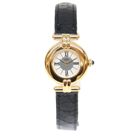 Cartier カルティエ 80-90s 925 マストコリゼSMヴェルメイユ センターグレイ文字盤 QZ 時計 腕時計