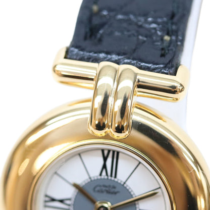 Cartier カルティエ 80-90s 925 マストコリゼSMヴェルメイユ センターグレイ文字盤 QZ 時計 腕時計