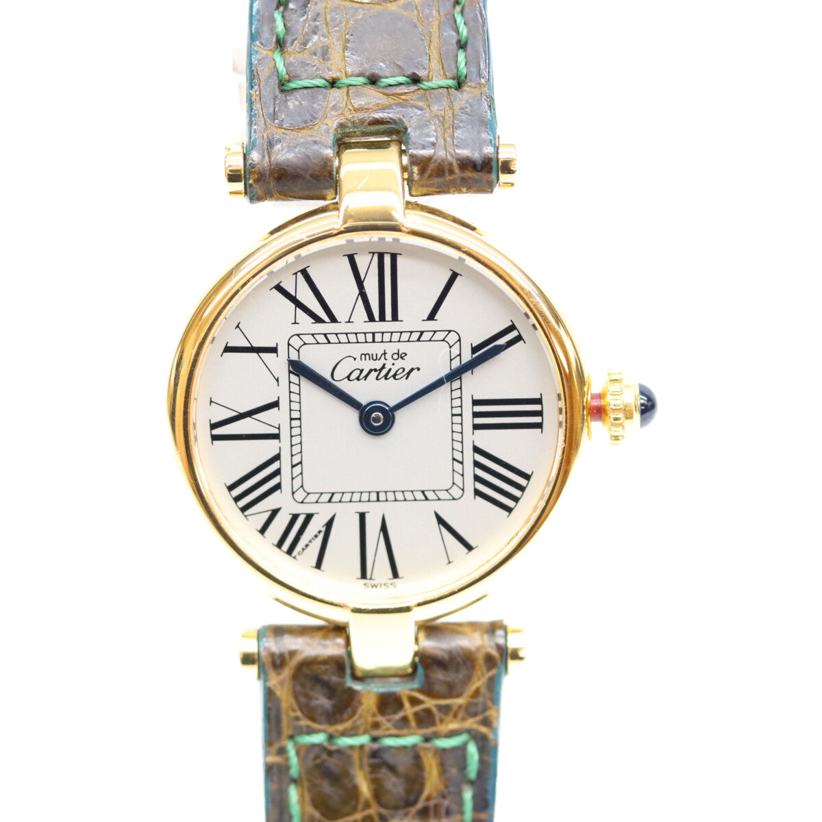 Cartier カルティエ 94s 925 マストヴァンドームSM ヴェルメイユ クロコ シルバーオパラン文字盤 QZ 時計 腕時計