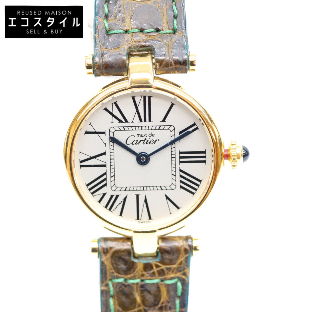 Cartier カルティエ 94s 925 マストヴァンドームSM ヴェルメイユ クロコ シルバーオパラン文字盤 QZ 時計 腕時計