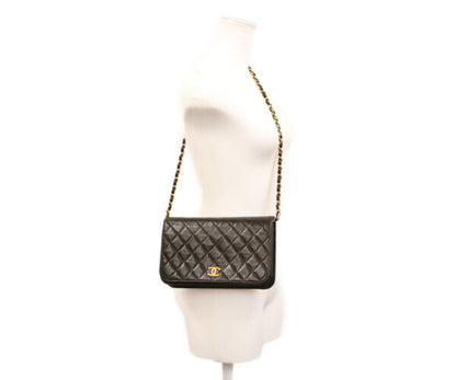 CHANEL シャネル 5番 A03568 黒 ラム フルフラップ G金具 プッシュロック マトラッセ23 バッグ ショルダーバッグ