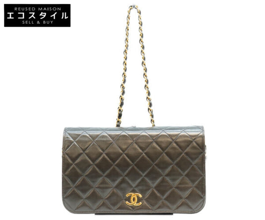 CHANEL シャネル 5番 A03568 黒 ラム フルフラップ G金具 プッシュロック マトラッセ23 バッグ ショルダーバッグ
