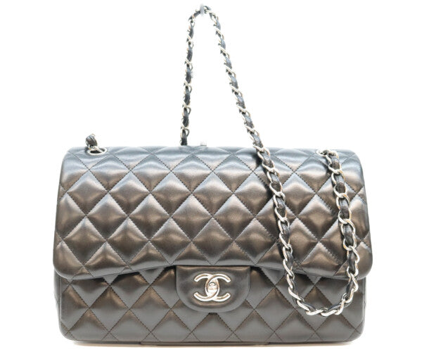 CHANEL シャネル 18番 A58600 黒 ラム シルバー金具 ダブルフラップ デカマトラッセ30 バッグ ショルダーバッグ