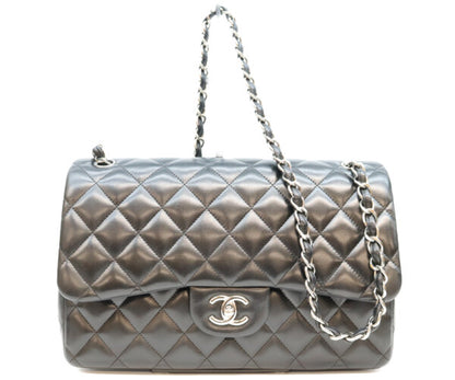 CHANEL シャネル 18番 A58600 黒 ラム シルバー金具 ダブルフラップ デカマトラッセ30 バッグ ショルダーバッグ