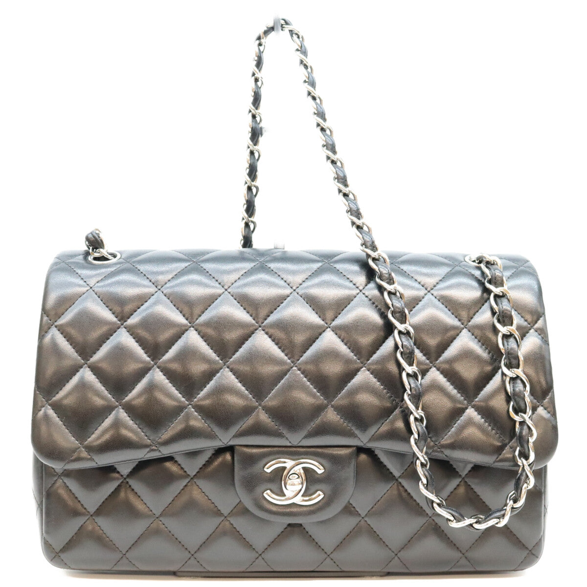 CHANEL シャネル No. 18 A58600 Black Lambskin Silver Hardware Double-Flap Maxi Matelassé 30 Bag Shoulder Bag