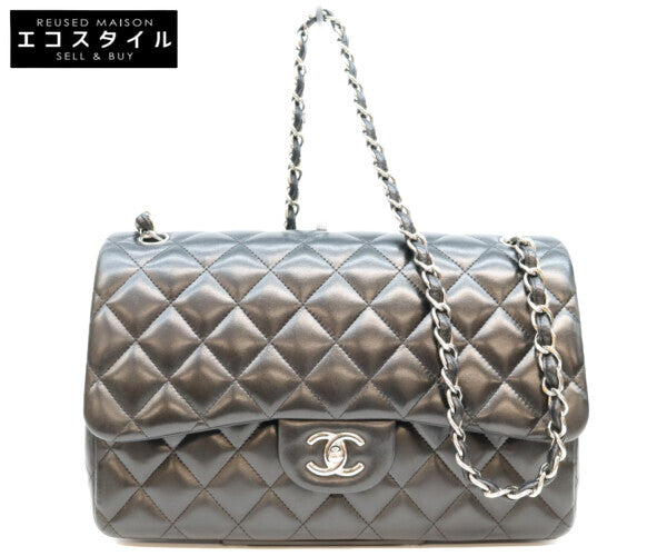 CHANEL シャネル 18番 A58600 黒 ラム シルバー金具 ダブルフラップ デカマトラッセ30 バッグ ショルダーバッグ