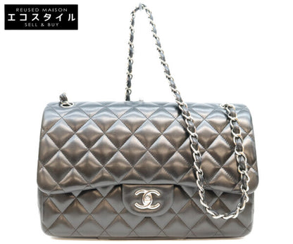 CHANEL シャネル 18番 A58600 黒 ラム シルバー金具 ダブルフラップ デカマトラッセ30 バッグ ショルダーバッグ