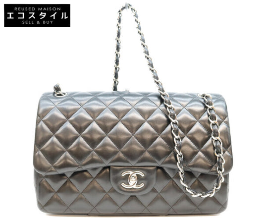 CHANEL シャネル 18番 A58600 黒 ラム シルバー金具 ダブルフラップ デカマトラッセ30 バッグ ショルダーバッグ