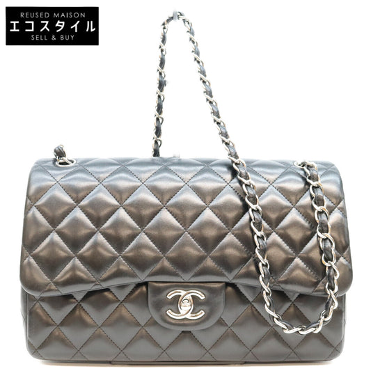 CHANEL シャネル 18番 A58600 黒 ラム シルバー金具 ダブルフラップ デカマトラッセ30 バッグ ショルダーバッグ