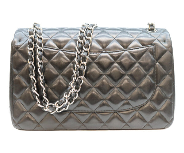 CHANEL シャネル 18番 A58600 黒 ラム シルバー金具 ダブルフラップ デカマトラッセ30 バッグ ショルダーバッグ
