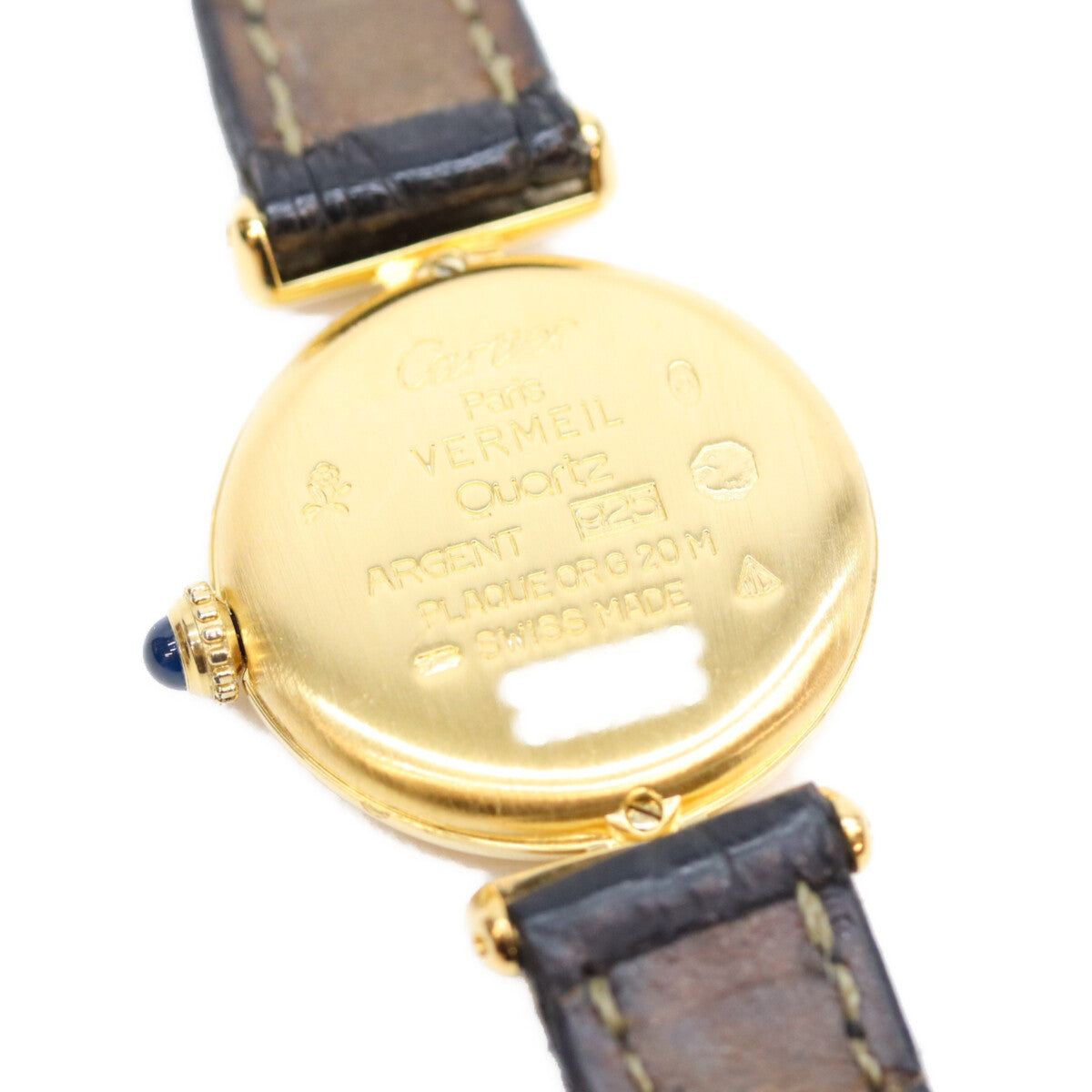 Cartier カルティエ 91年 925 マストコリゼヴェルメイユSM クロコ 黒飛びローマ文字盤 QZ 革 時計 腕時計