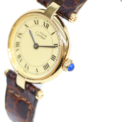 Cartier カルティエ 90s 925 マストヴァンドームヴェルメイユSM クロコ アイボリーローマ文字盤 革 QZ 時計 腕時計