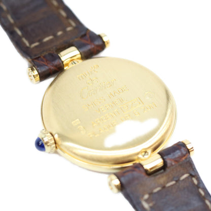 Cartier カルティエ 90s 925 マストヴァンドームヴェルメイユSM クロコ アイボリーローマ文字盤 革 QZ 時計 腕時計