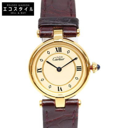 Cartier カルティエ 80-90s W1002353 925 マストヴァンドームSMヴェルメイユ クロコ アイボリー飛びローマ文字盤 QZ 革 時計 腕時計