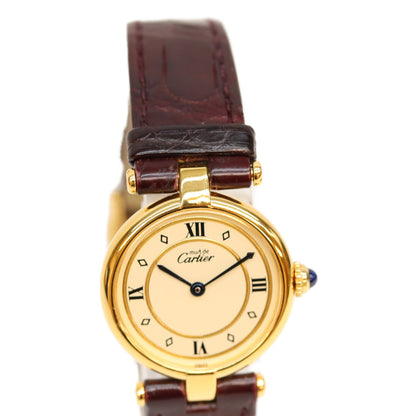 Cartier カルティエ 80-90s W1002353 925 マストヴァンドームSMヴェルメイユ クロコ アイボリー飛びローマ文字盤 QZ 革 時計 腕時計